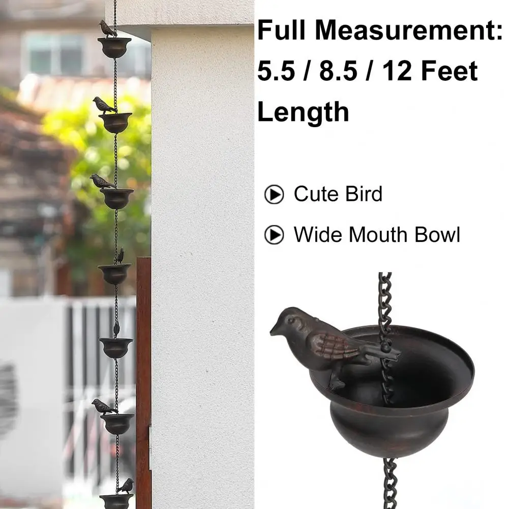 Rain Chain 8.5 Feet Mobile Birds on Cups Rain Chain Red Bronze Decorative Bird Outdoor Courtyard Garden Decoration