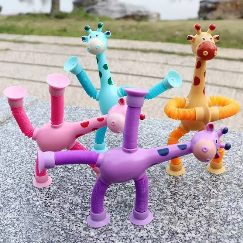 Children Suction Cup Toys Pop Tubes Stress Relief Telescopic Giraffe Hand Toys Sensory Bellows Toys Anti-stress Squeeze Toy