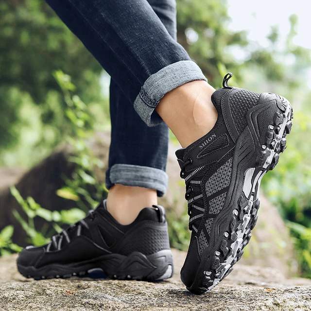 Zapatillas deportivas de cuero genuino para hombre, zapatos informales  hechos a mano para acampar al aire libre, caminar y escalar - AliExpress