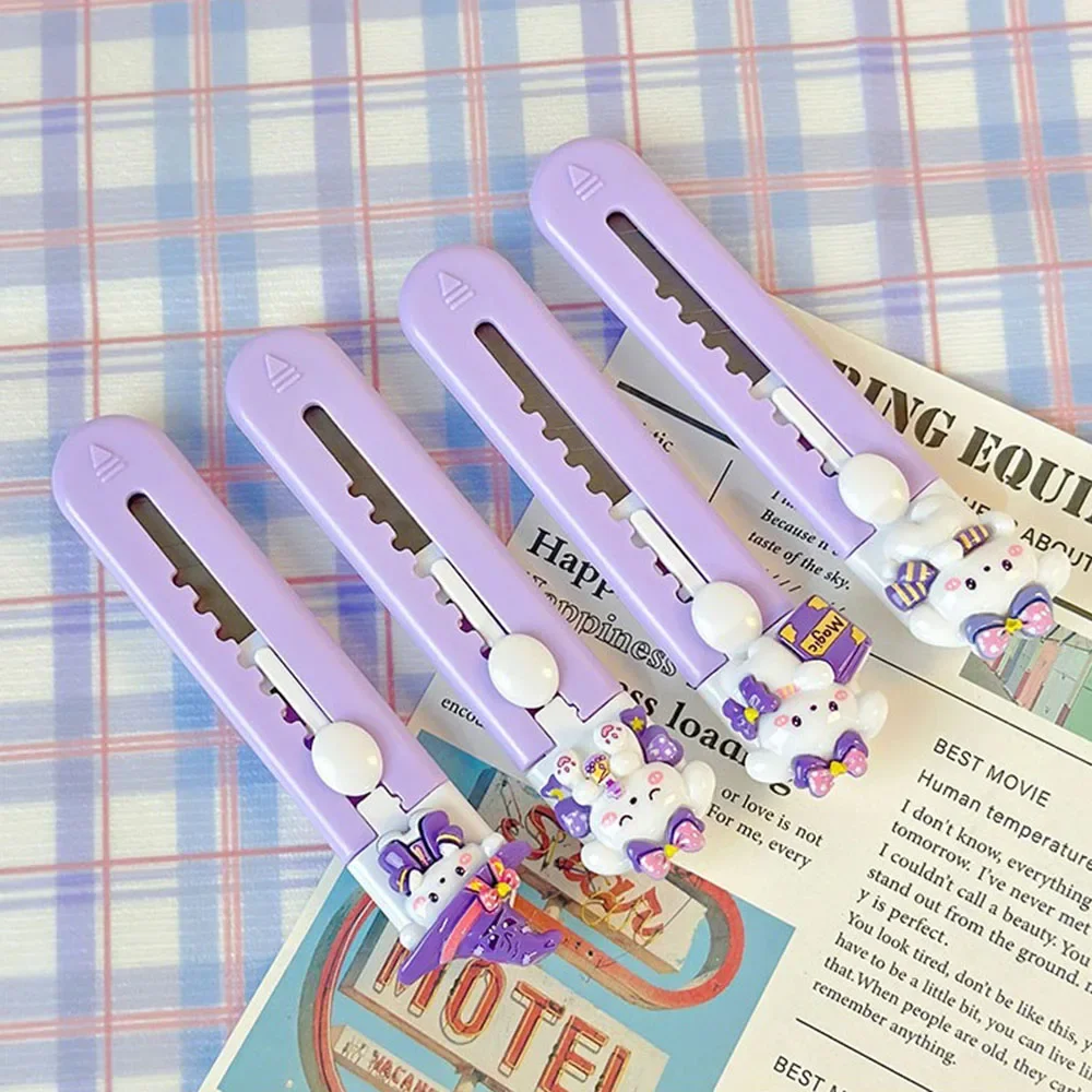 Utility Knife Mail Opener Pocket Folding Knife Craft Cutting Knife 1 PCS Cute Purple Cartoon Alloy Mini Portalble Utility Knife Cutter Letter Envelope Opener Mail Knife School Office Supplies
