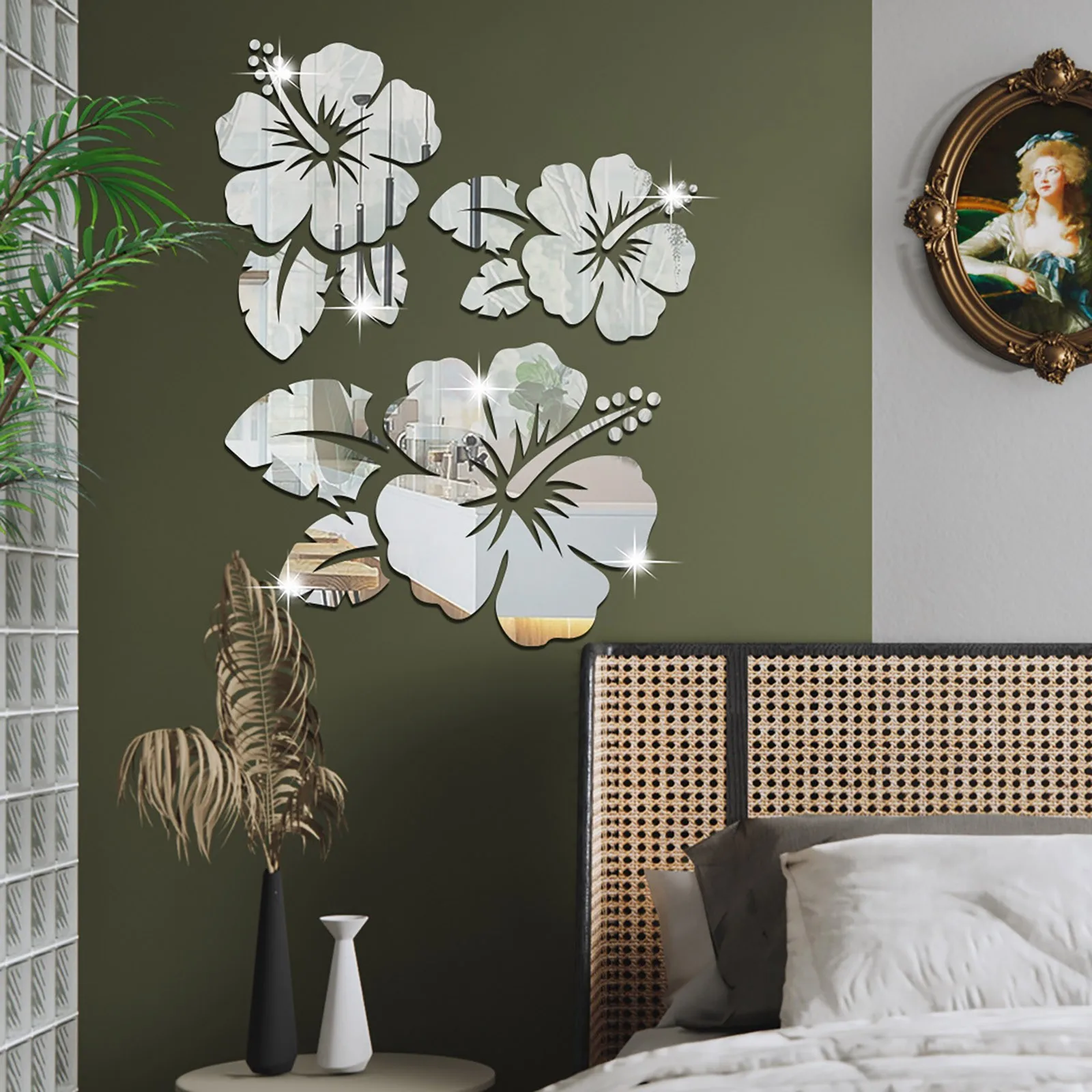 Rose Flower Leaves Mirror Stickers 3D Self Adhesive Flowers DIY Mirror Wall Sticker Home Decoration For Living Room Background