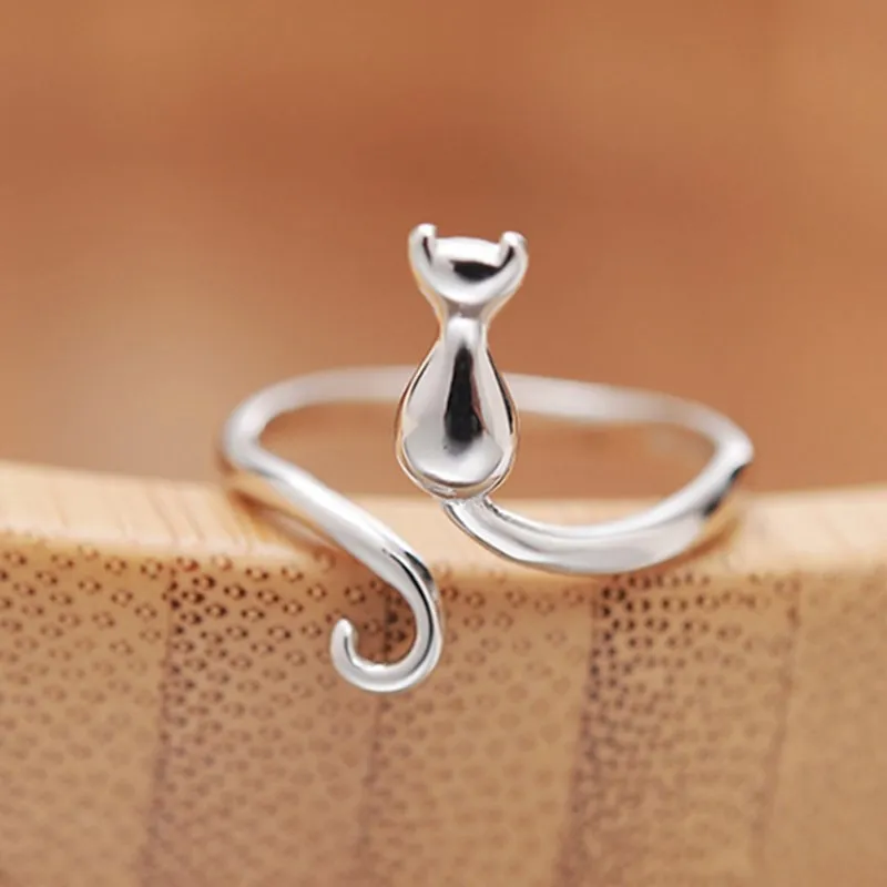 

925 Sterling Silver Cat ​Adjustable Rings For Women Engagement Wedding Luxury Jewelry Wholesale Items With Free Shipping