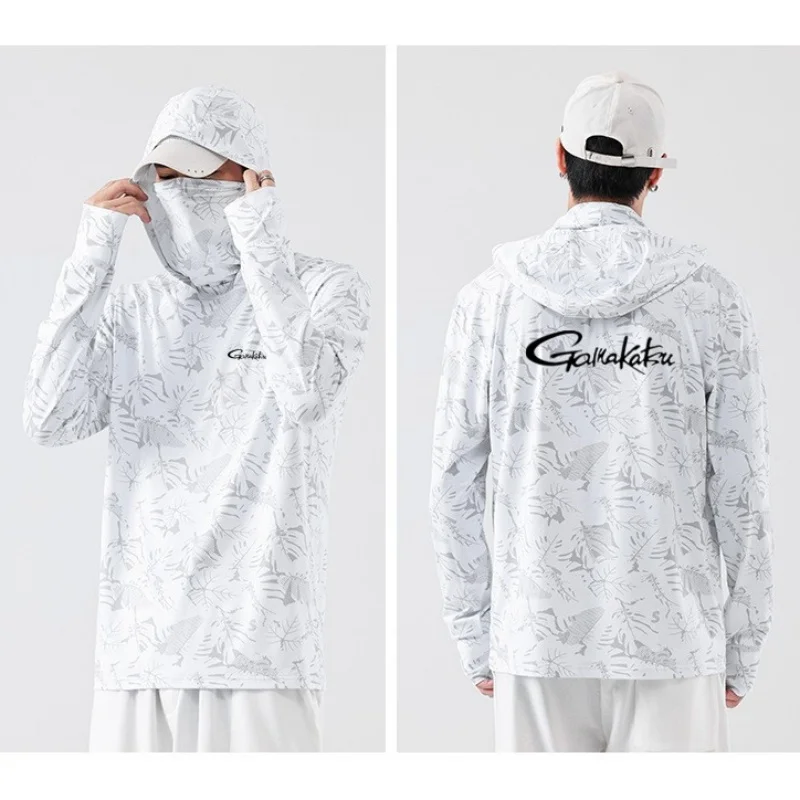GAMAKATSU Fishing Hoodie Men Summer Thin Ice Silk Breathable Magic Headband Covering Face and Sun Protection Clothing