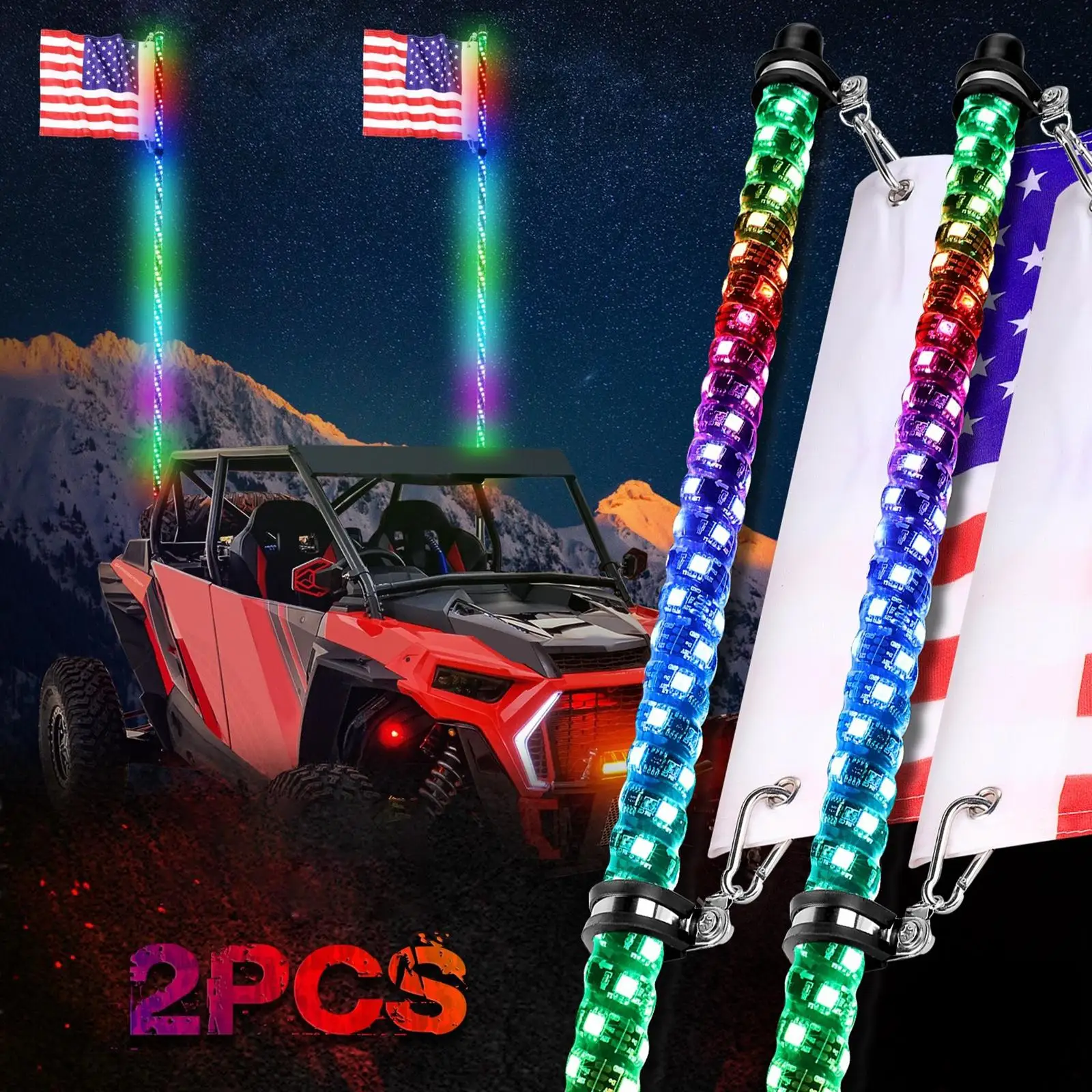 2Pcs LED Lights, RGB Watreproof 300 Flash Patterns Spiral Lighting Fit for UTV ATV Motorcycles Buggy Boat Rail 2Pcs LED Lights, RGB Watreproof 300 Flash Patterns Spiral Lighting Fit for UTV ATV Motorcycles Buggy Boat Rail
