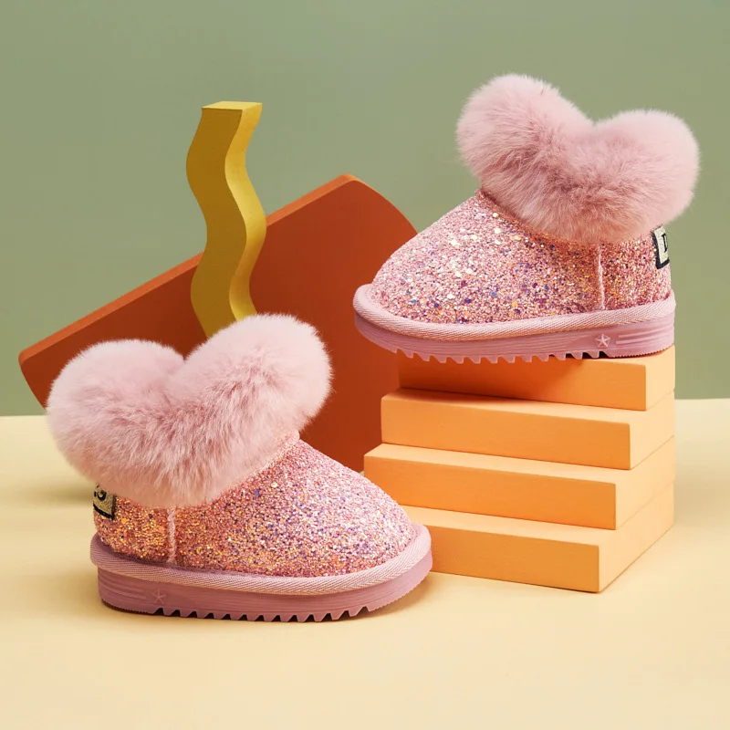 Winter Kids snow boots thick Genuine Leather warm plush soft bottom baby girls boots winter ski boot for baby children boots