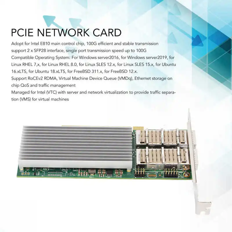 E810 CQDA2 Gigabit Network Card 100G SFP28 Fiber Optic NIC PCIe 4.0x16