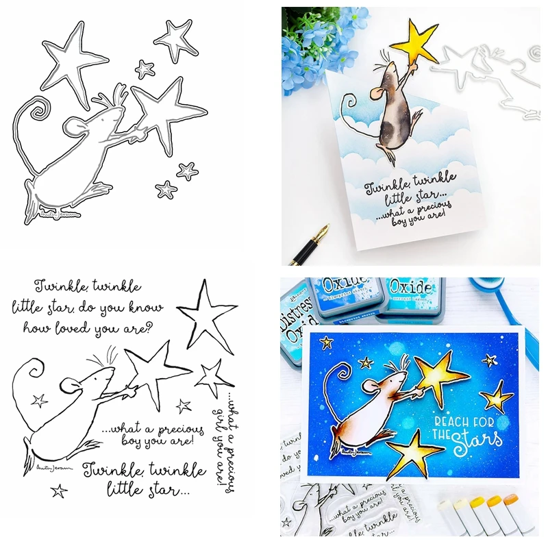 Metal Cutting Dies Clear Stamp Twinkle Little Star Mouse DIY Crafts Card Album Making Scrapbooking Stencil