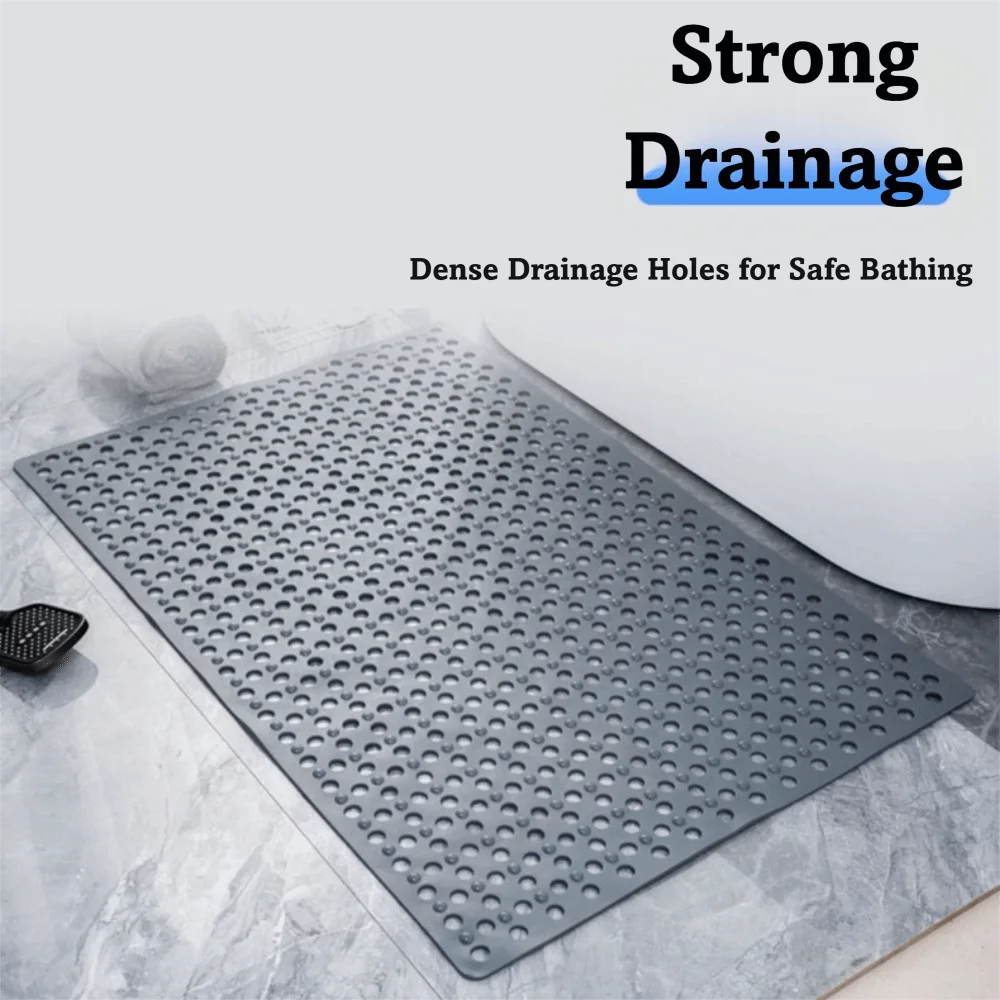 Rectangle Suction Cups Shower Stall Mat Drainage Holes Anti Slip Bathroom Mat Machine Washable Non-Slip Safety Bath Mat Toilet