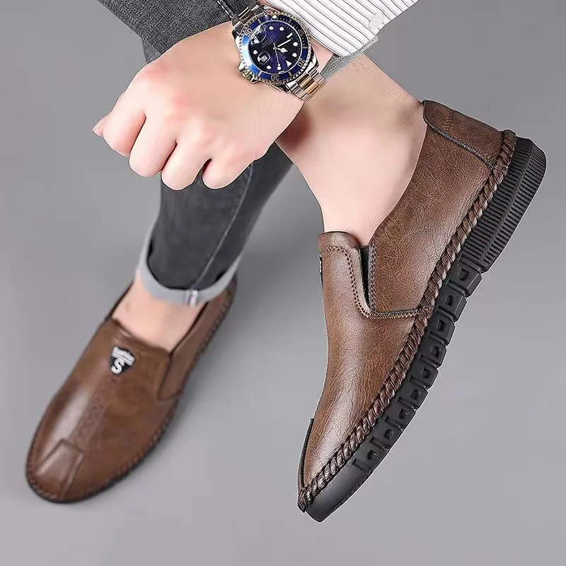

2023 Men's Casual Shoes Autumn Brand Fashion Comfortable Leather Shoes for Men Soft Bottom Business Leather Slip-on Flat Shoes