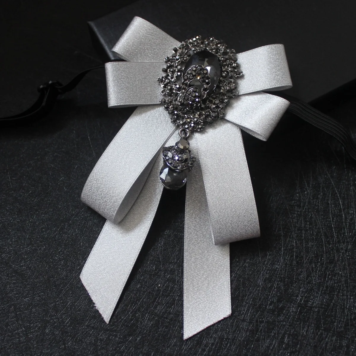 British Men Women Silk Satin Bow Tie Cravat Luxury Groom Necktie Business Wedding Party Alloy Crystal Rhinestone
