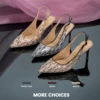 French Women's High Heels Shallow Slim Letter Cowboy Printed Design Classic Fashion Slip On High Heels 2