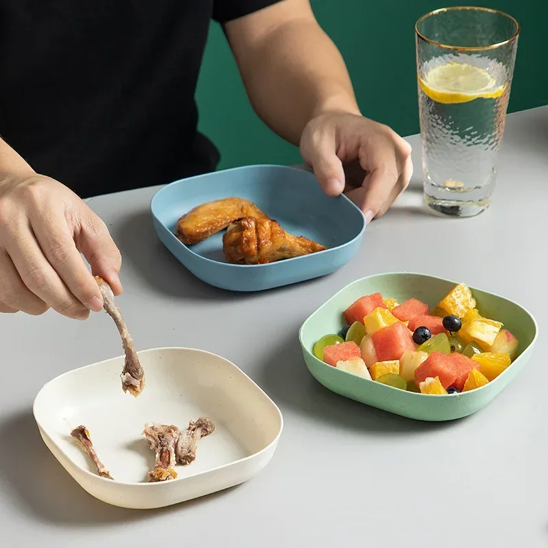 Plastic Plates 4pcs Eco-Friendly Unbreakable Dinner Plates Biodegradable Restaurant Specialty Saucer Plastic Plate Picnic Dishes