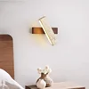 Wall Mount Lamp, 3000K Warm Light, Square Travertine Sconce, Rotating for Bedroom, Living Room, Hallway, Indoor Light with Natural Wood Base