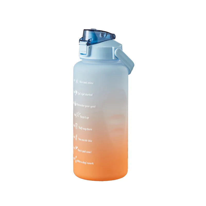 Large Capacity Sports Water Bottle with Straw and Time Marker