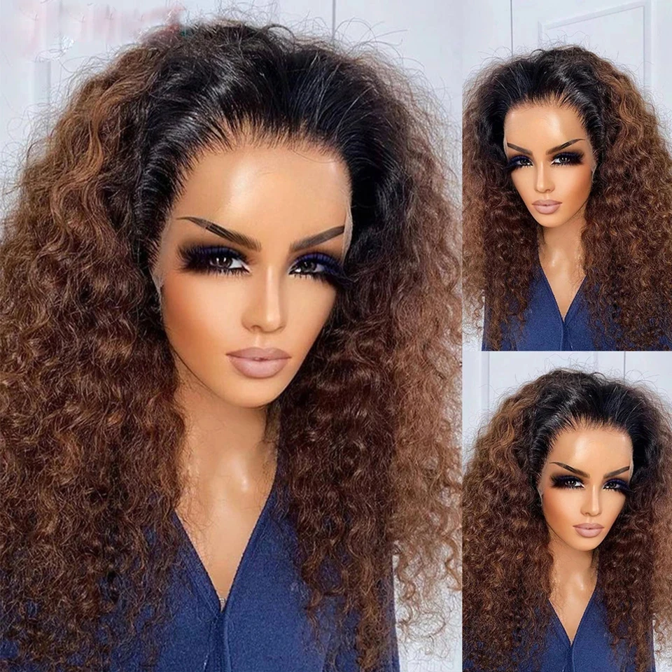 

Glueless 26 inch Ombre Blonde Kinky Curly Jewish European Human Hair Full Lace Wig For Women 23A Grade Baby Hair Pre Plucked Wig
