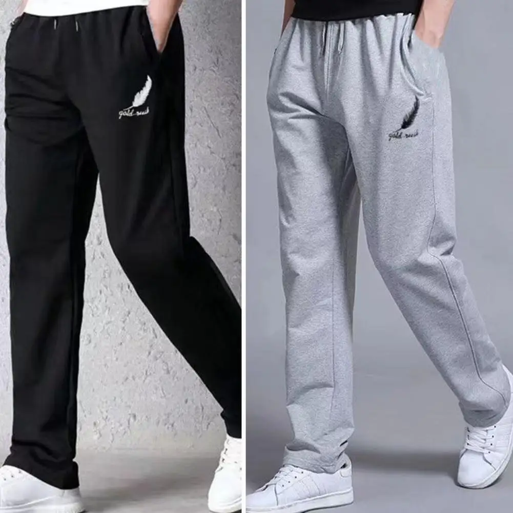 

Mid-rise Drawstring Elastic Waistband Letter Print Male Trouser Joggers Loose Straight Leg Long Sweatpant Sports Pant Sportswear