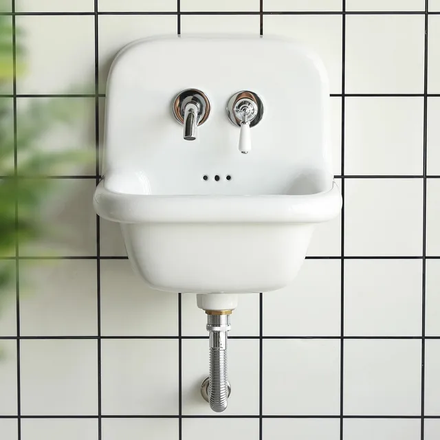 ชุดอ่างล้างหน้าติดผนัง ประกอบด้วยอ่างล้างหน้า ก๊อกน้ำ และท่อระบายน้ำ สีสันสดใสสำหรับห้องน้ำ ชุดอ่างล้างหน้าหลากสี 5