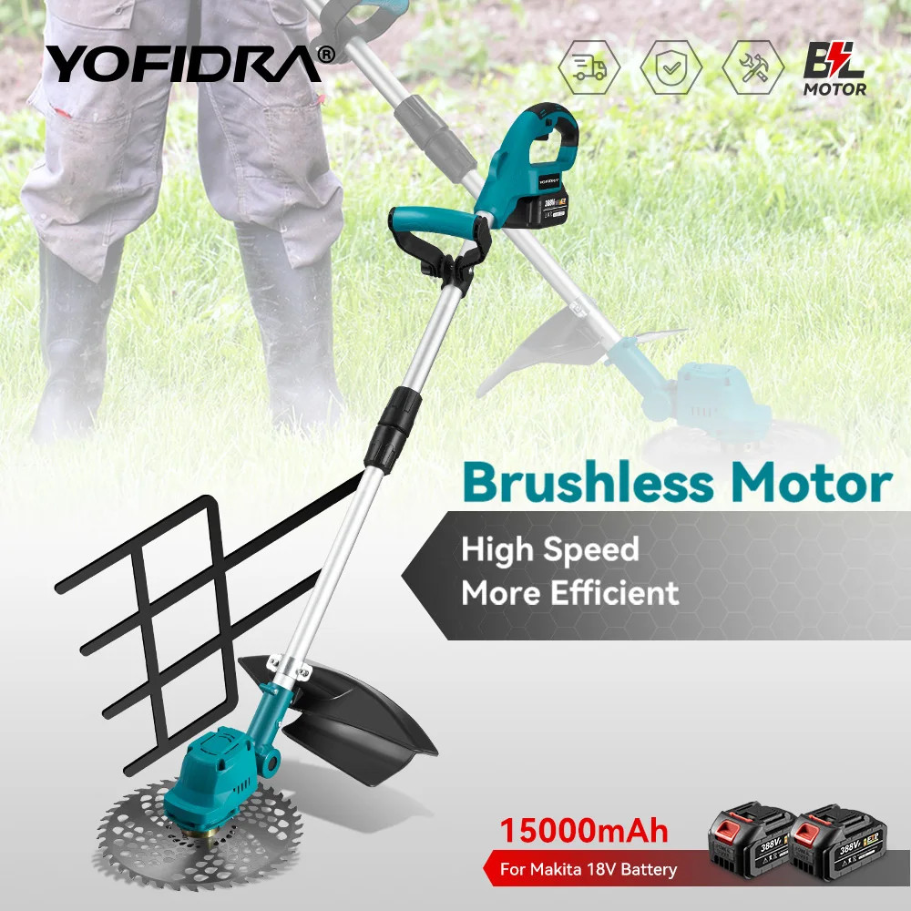 

YOFIDRA Brushless 9 Inch Electric Lawn Mower 36000RPM Cordless Grass Trimmer Length Adjustable Garden Tool For Makita 18V Batter