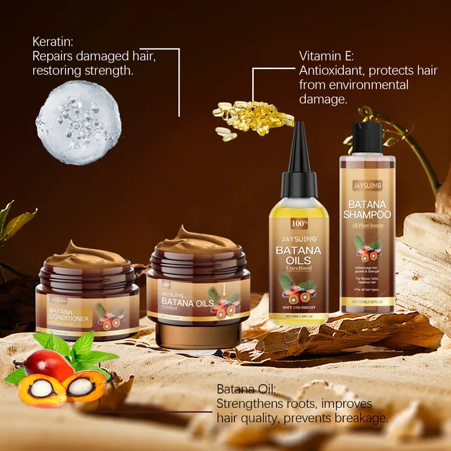 Hair Care Product Batana Oil Shampoo Conditioner Repair Split Ends Frizzy Damage Moisturize Smooth Shiny Keratin Hair Mask Serum 3