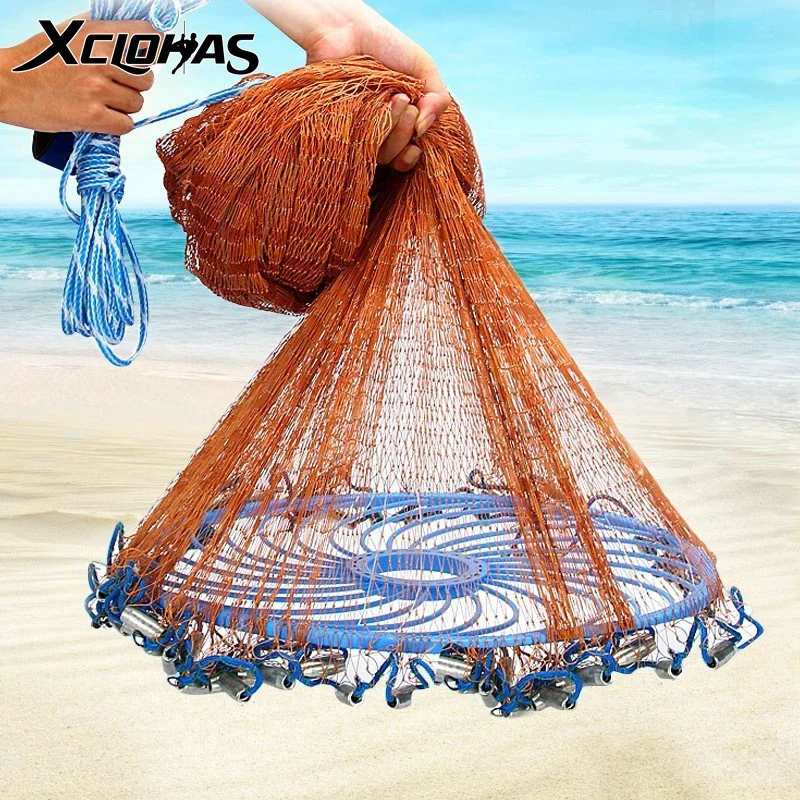 XCLOHAS Flying Disc Korean Fishing Cast Net with Chain Sinkers PE