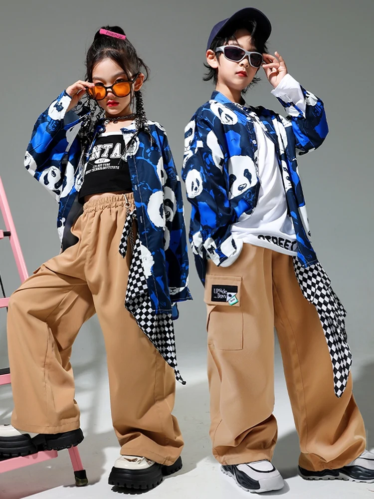 

Children Street Dance Hip Hop Clothing For Boys Jazz Modern Dance Costumes Loose Shirts Cargo Pants Girls Rave Clothes DQS14858