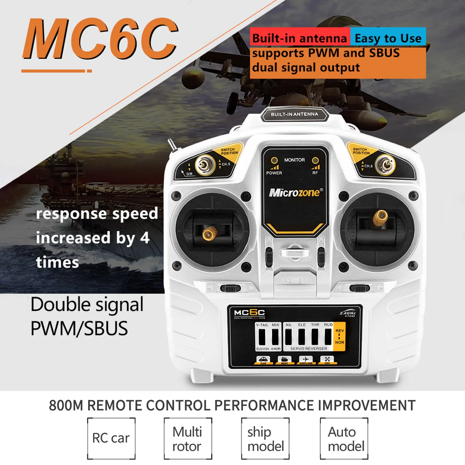 Mc6c 2.4g 6ch Controller Transmitter Receiver Radio System For Su27 Rc