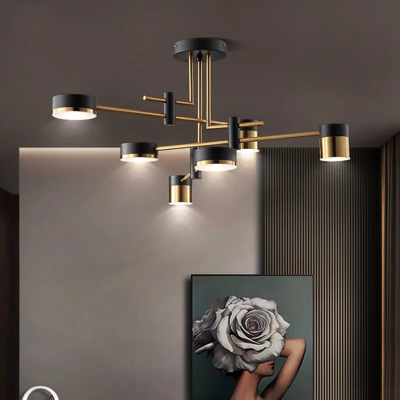 LED Chandelier Nordic Ceiling 3 Color Dimmable Living Room Office Kitchen Lighting Gold Black