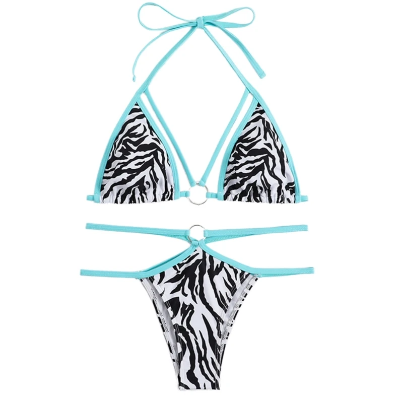 

Women Sexy Halter Neck Bikinis Sets Sexy Straps Swimsuits High Cut Thong Knotting Swimwear Low Waist Lacing Bikinis Suit