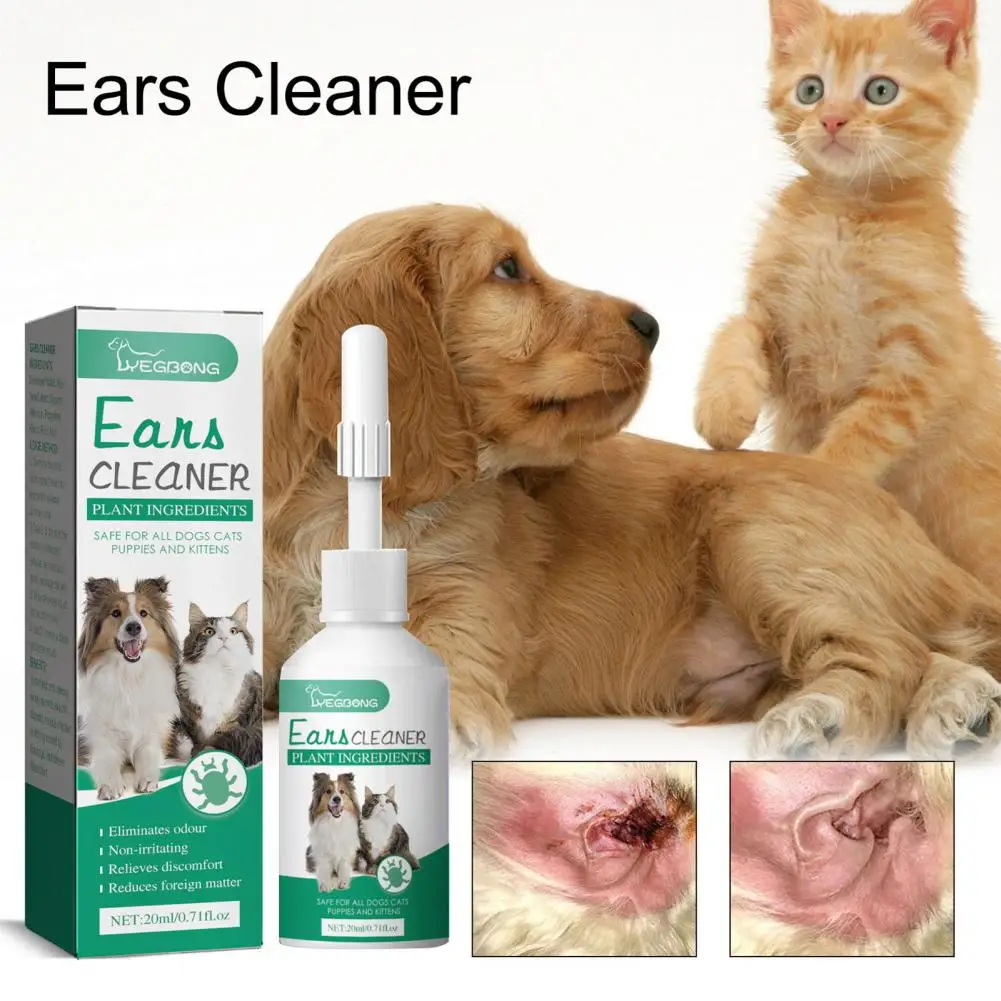 Pet ear drops effective pet ear cleaner for cats dogs removes mites yeast dirt gentle drops for hearing easy-to-use pets