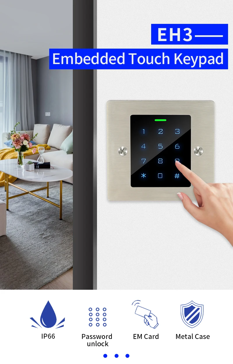 RFID Reader Touch Door Opener Metal Access Controler 2000 Users IP66 Waterproof