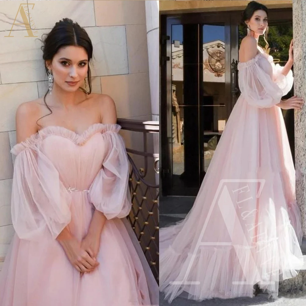 

Pink Tulle Custom Occasion Dresses for Prom Off the Shoulder Formal Dresses for Women Party Wedding Evening Ball Gowns Dress