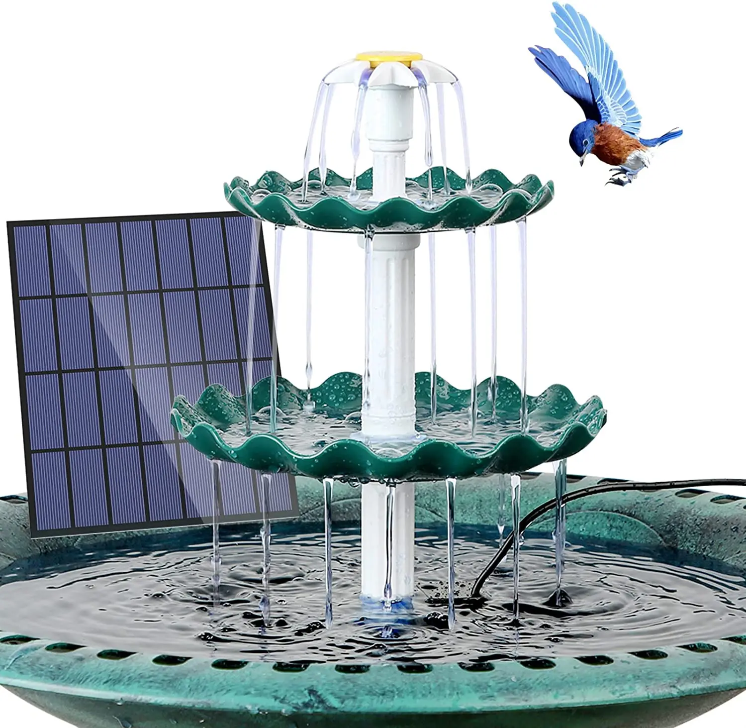 3 Tiered Bird Bath with 3W Solar Pump DIY Detachable Solar Fountain for Garden Decoration