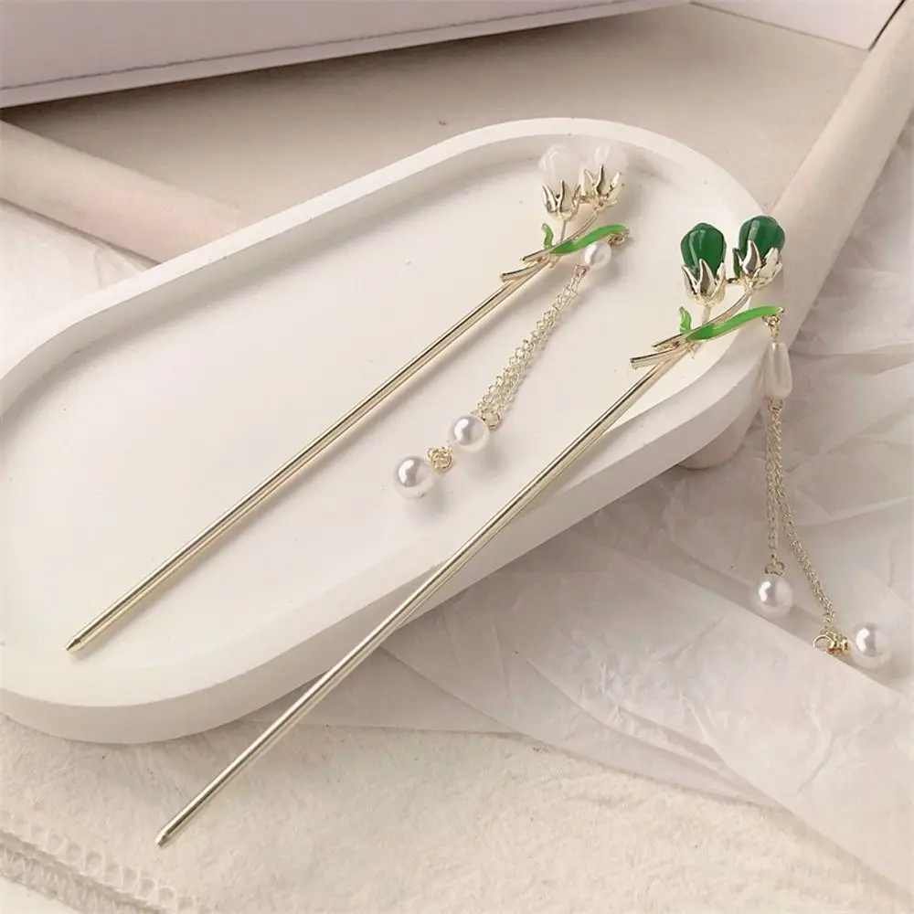 Braided Hairpins Ancient Style Beaded Pearl For Girls Flower Hair Sticks Women Hanfu Hairpins Magnolia Chinese Hair Fork