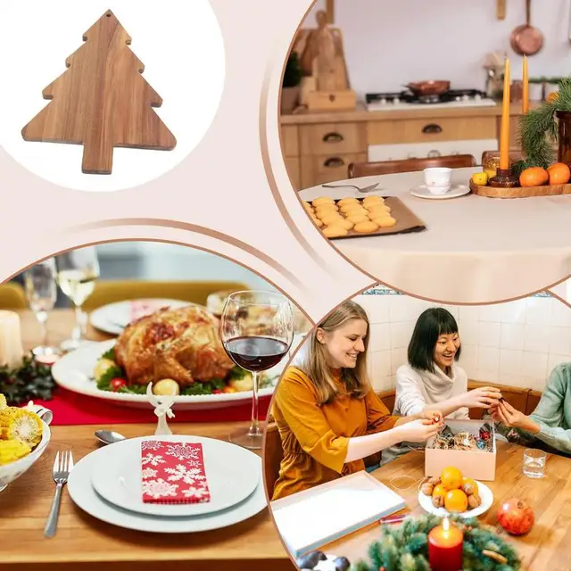 Wooden Christmas Cutting Board Wooden Charcuterie Board Kitchen Christmas Tree Cutting Board Vegetable Platter Serving Tray With 5