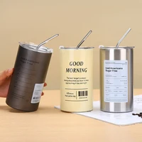320/600ml Mug Coffee Cup With Lid Espresso Cups Aesthetic Cold Stainless Steel Pretty Coffeeware Drinkware Drink Items Straw Bar 1
