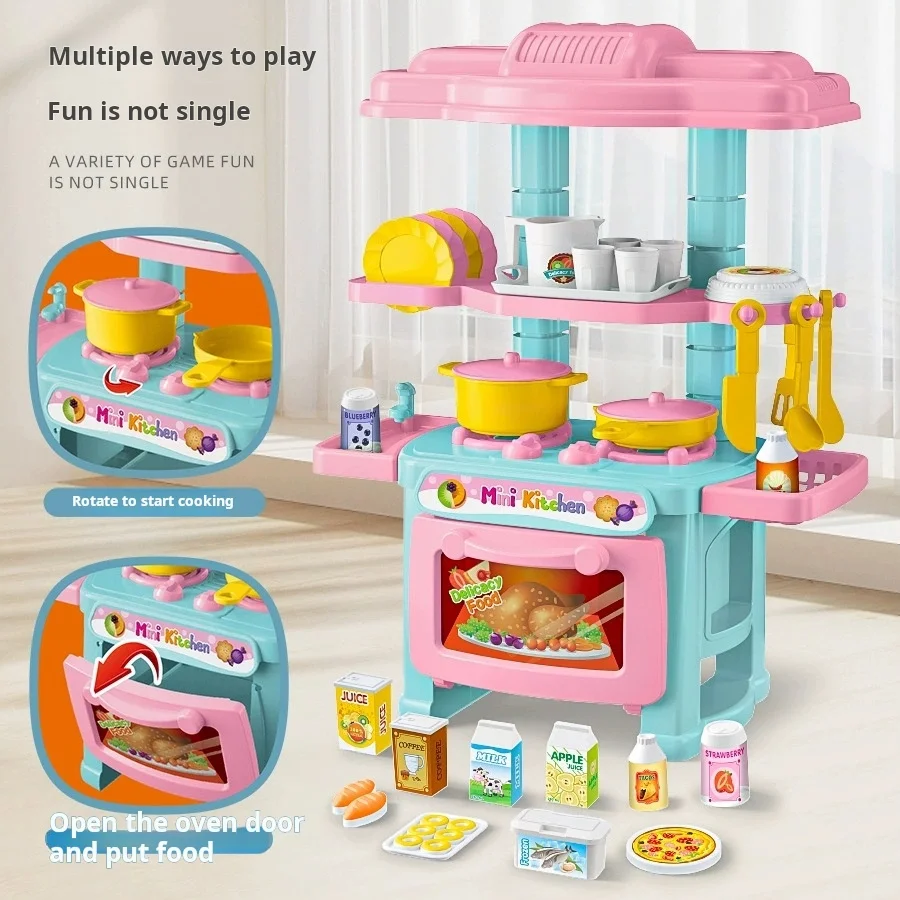 Mini Kitchen Counter Play Set DIY Simulated Cooking Food Tableware Play House Role Pretend Game Toy Gift Kid Boy