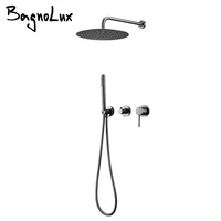 Gunmetal Shower Faucet Embed Box Wall Mounted  8-16'' Rain Head Hot &Cold Shower Tap Handheld 2 Ways Ceiling Arm Bathroom Mixer 2