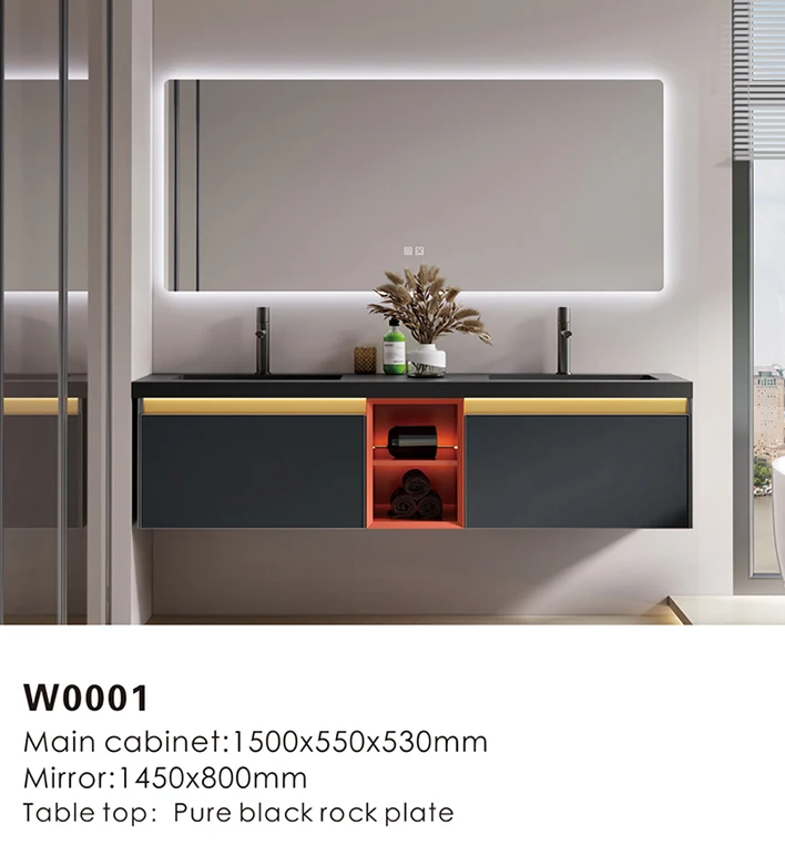 Solid Wood Paint Table-board Pure Black Rock Plate Bathroom Cabinet W0001