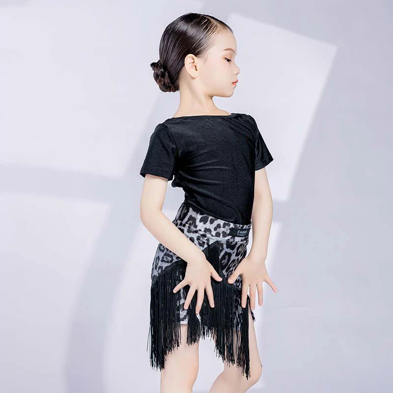 

New Summer Latin Dance Dress For Girls Samba Dancer Outfit Bodysuit Leopard Fringe Skirt Rumba ChaCha Dancing Clothes DL10556