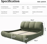 Luxury Queen Size Upholstered Platform Bed with Oversized Padded Backrest,Thickening Pinewooden Slats and Metal Leg,Green 2