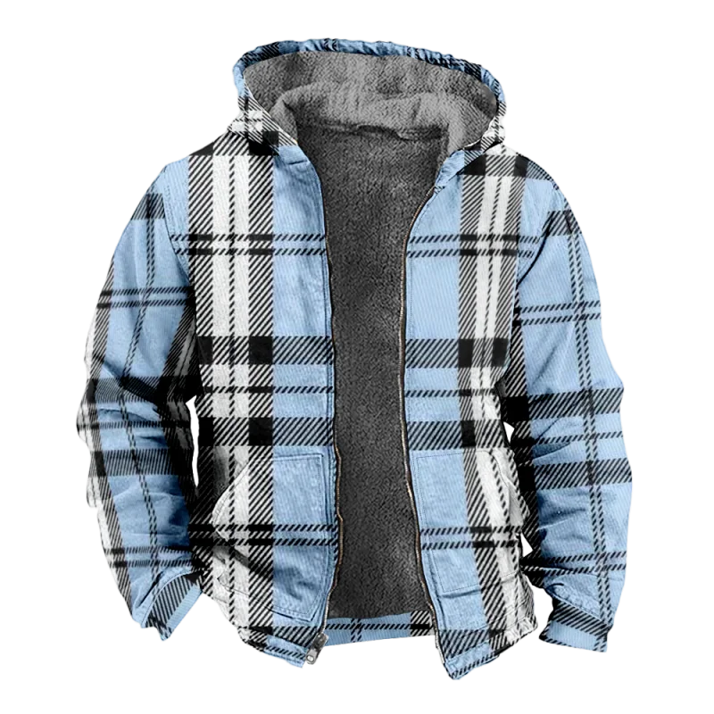 New Colorful Stripe Cotton Coat Hooded Sweater Casual Print Men's Fur Loop Arctic Velvet Zipper Patch Pocket Hooded Sweater a12