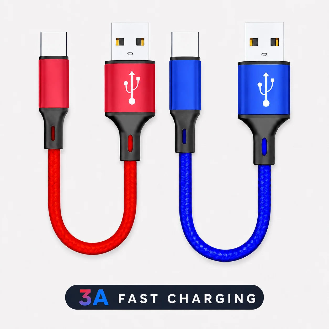 Cabo USB-A para Tipo-C Curto de 0,25M, Carregamento Rápido 3A, Sincronização de Dados, Cabo Trançado de Nylon para Power Bank, iPhone 15, Samsung, Telefone Android