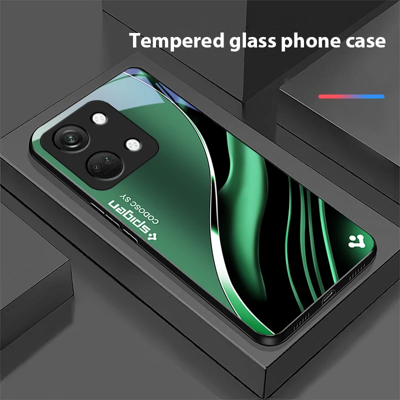 Deep Blue Fashion Hard Shell Tempered Glass Phone Case - Black
