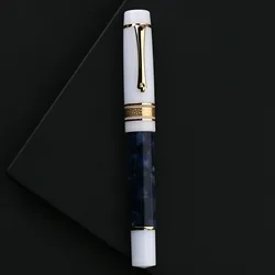 Elegant MAJOHN M400 Fountain Pen with Silver Nib and Ink Converter - Premium Resin Writing Instrument - 0.5mm (Blue)
