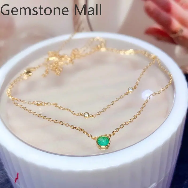 

Simple Emerald 925 Silver Necklace for Daily Wear 4mm Natural Colombia Emerald Necklace with 3 Layers 18K Gold Plating No Fading