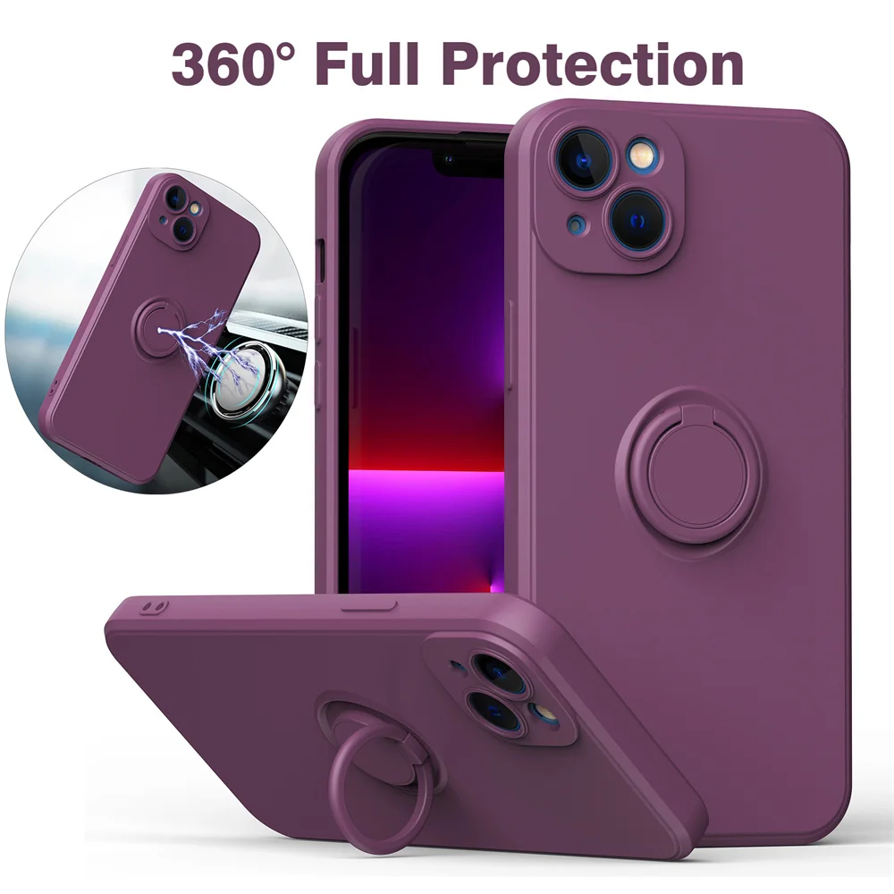 Premium Liquid Silicone Magnetic Case with Ring Holder - Soft Cover