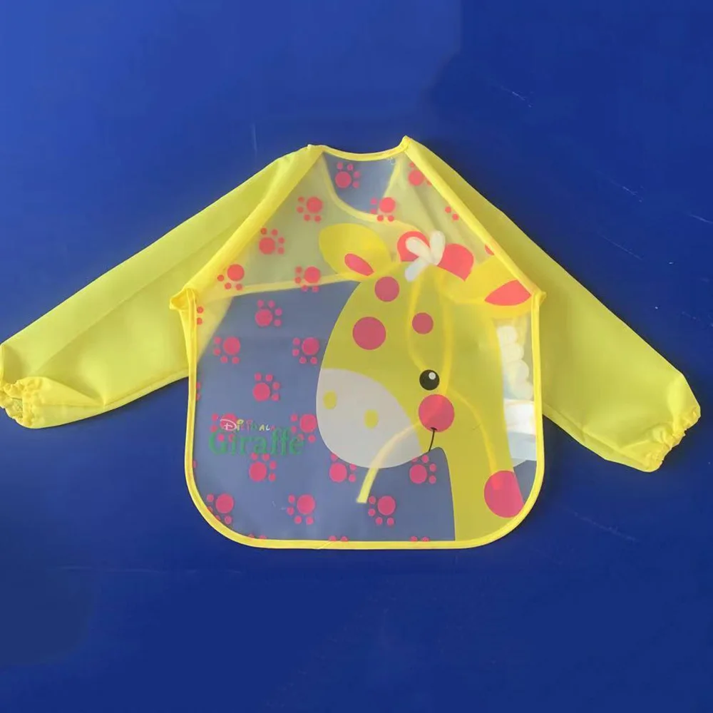 Cartoon Animal Waterproof Baby Bibs for Boys Girls Cute Long Sleeve Feeding Smock Adjustable Toddler Apron Burp Cloth Infant Bib