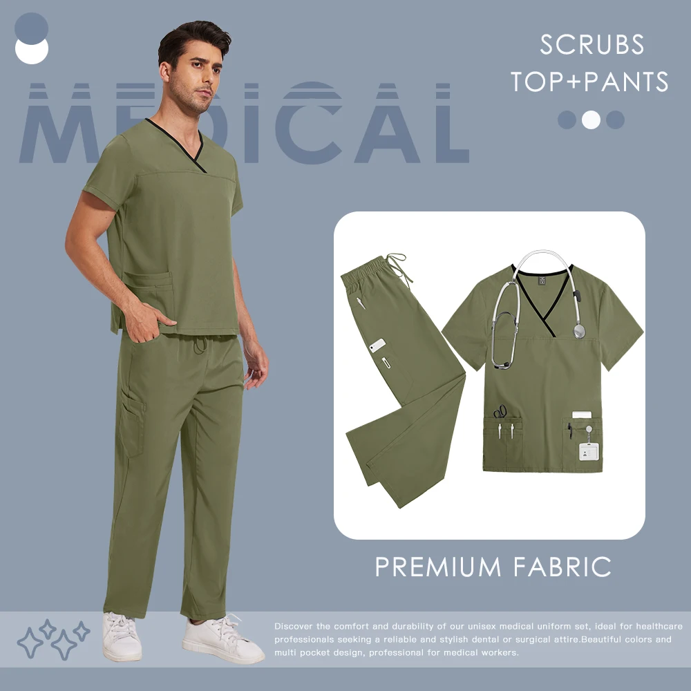 Medical Clinical Sanitary Work Clothes Dentist Uniforms Nursing Scrubs Set Veterinary Uniform Men Women Work Wear Nursing Suit