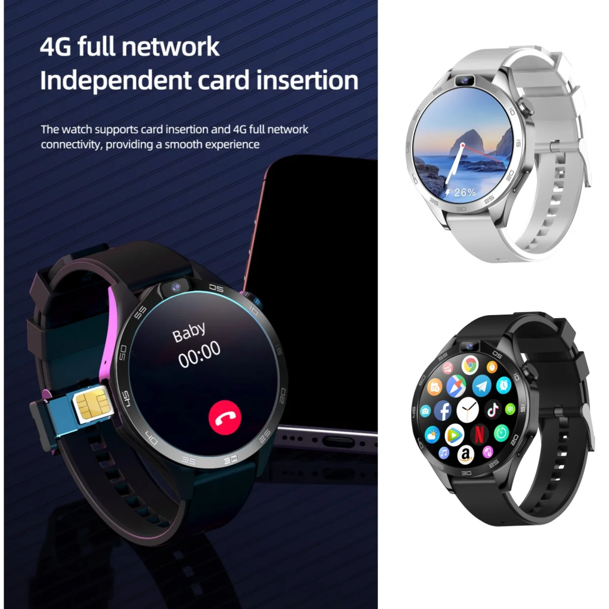 2024 4G ȵ̵ Ʈ ġ 1.85 ġ TFT 1380Mah ũ,  ī޶, GPS, , 128GB ROM,  Ÿ Ʈġ