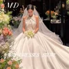 MD Simple Satin A-line Wedding Dresses Halter Sleeveless Pleat Korea Photoshoot Floor-Length Corset Back Customized Bride Gowns 1